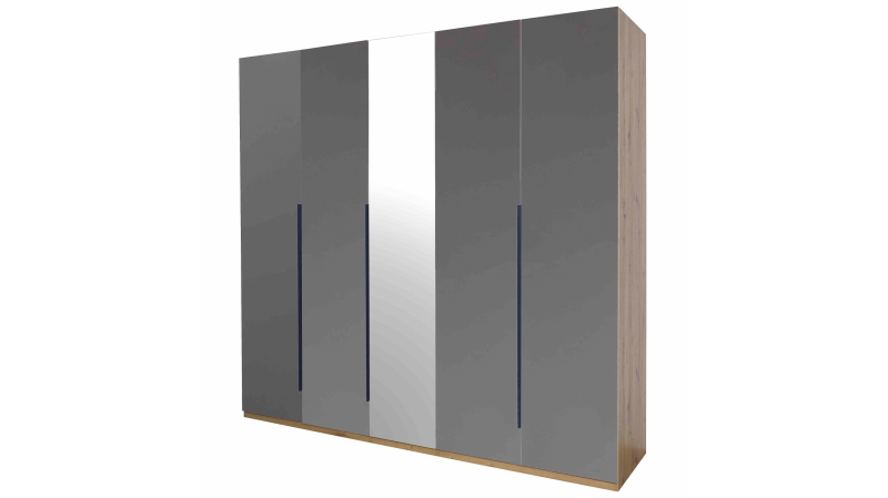 Kleiderschrank mit Spiegel grau hochglanz - Eiche 230 cm - SPOSAMI