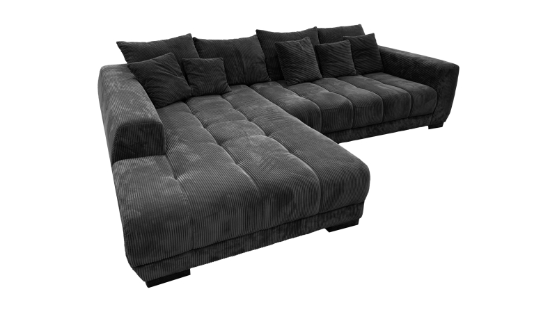 Ecksofa Cord grau elektrisch ausfahrbar 300 cm - OT links - ARTEMIS