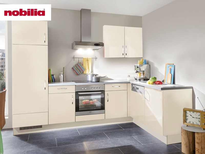 Eckküche 285 x 185 cm - mit Geräten - Küchenfronten hochglanz Lack- FLASH