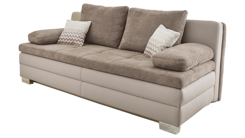 Schlafsofa beige Bettkasten Dauerschläfer Federkern 203 cm - LESLO