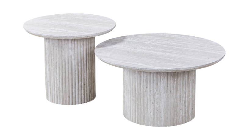 Couchtisch 2er-Set Kalksteinoptik weiß - 80 cm - 60 cm - LIANA