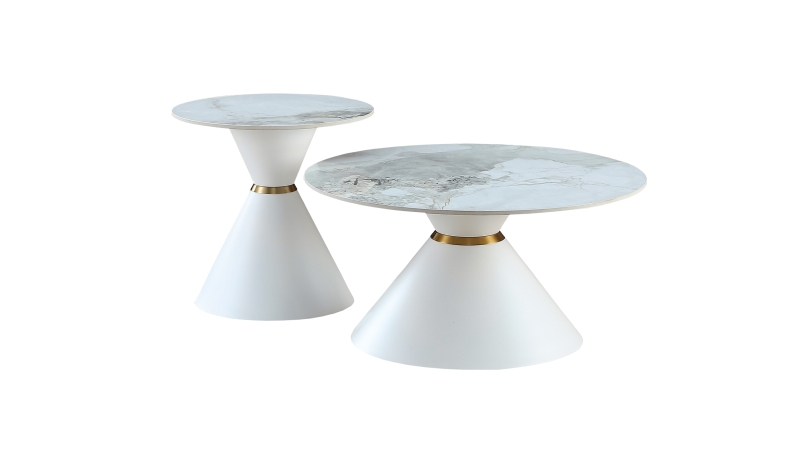 Couchtisch 2er-Set Marmoroptik weiß hochglanz - 80 cm - 60 cm - BASILA