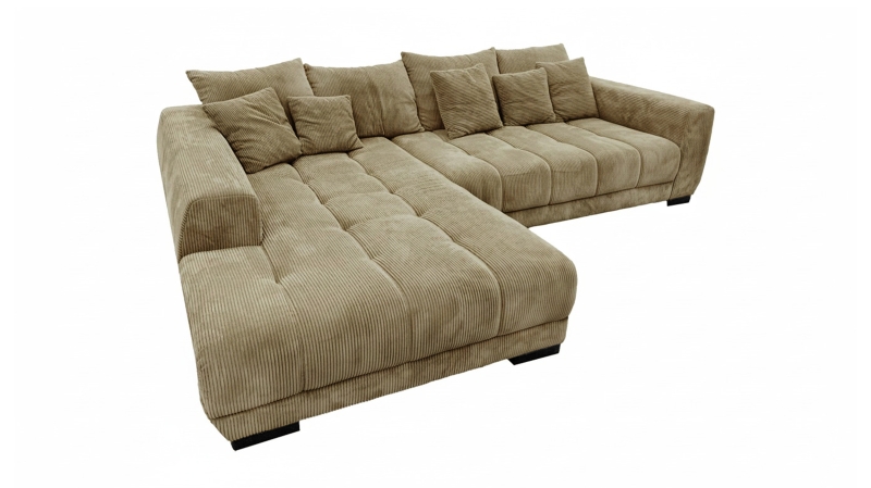 Ecksofa Cord grün elektrisch ausfahrbar 300 cm - OT links - ARTEMIS