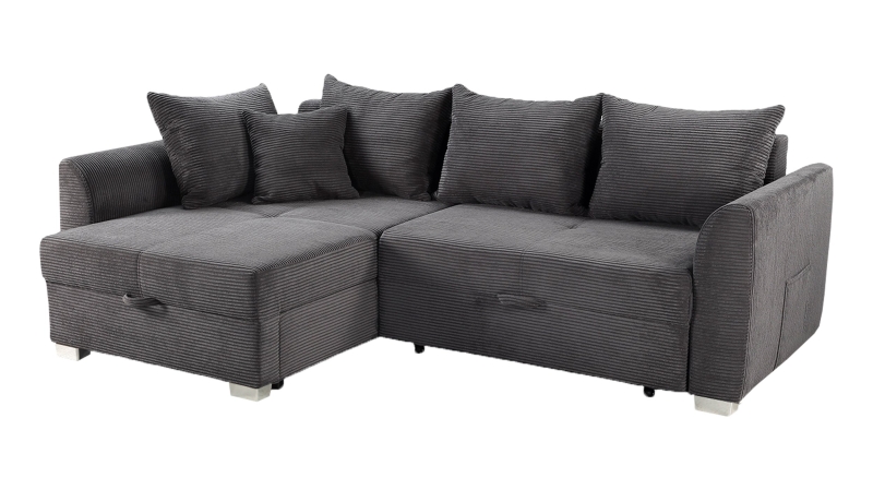 Ecksofa Cord grau Schlaffunktion Bettkasten 236 cm- BOOMER