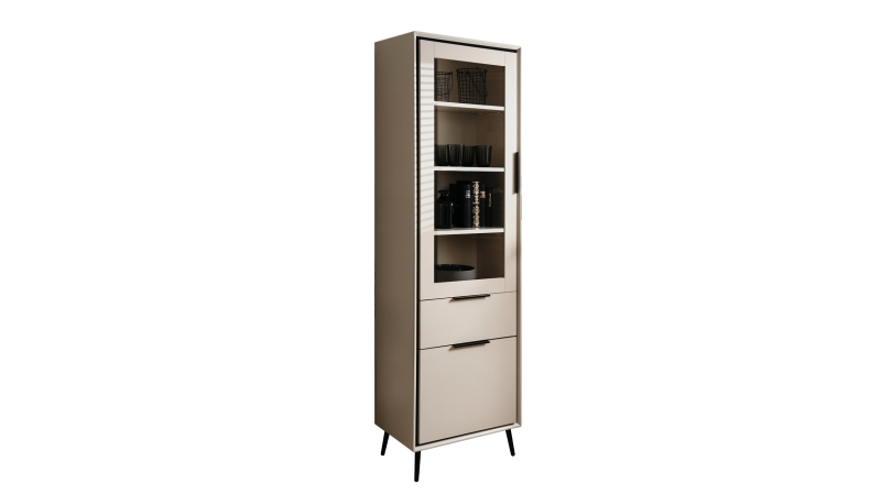Vitrine mit Glastür beige schwarz Breite 60 cm - ARONA