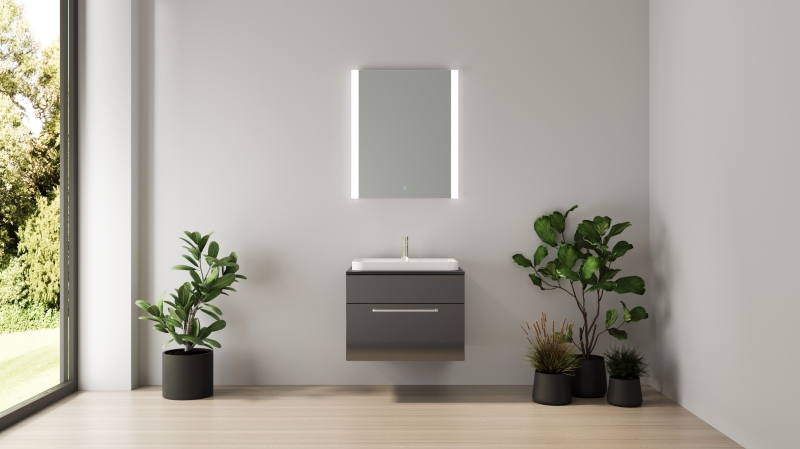 Badmöbel-Set grau hochglanz - 2 Teile - Waschtisch 60 cm - FARSUND