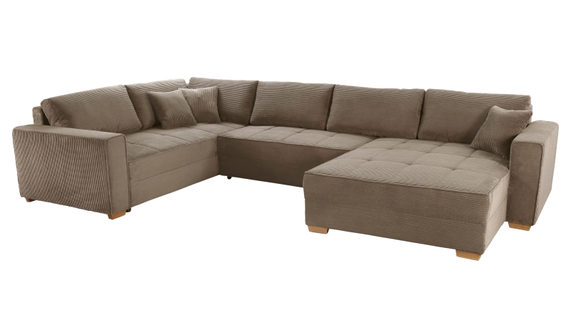 Wohnlandschaft Schlaffunktion Cord taupe Bettkasten 379 cm - ALBA