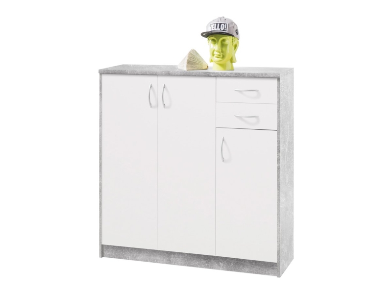 Kommode mit 3 Türen Betonoptik - weiß 109 cm - OPTIMUS