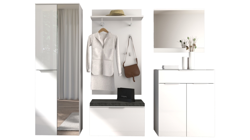 Garderoben-Set weiß Glasfront 255 x 196 cm - SANTORIN