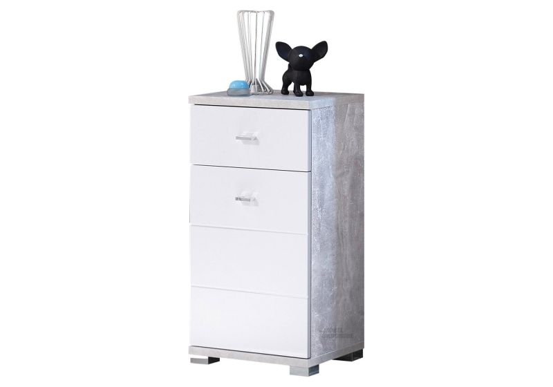 Bad Unterschrank Betonoptik - weiß 38 cm 1 Tür - POOL