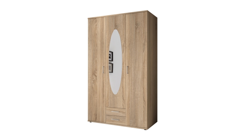 Kleiderschrank mit Spiegel 120 cm Sonoma Eiche - 3-türig - PAUL