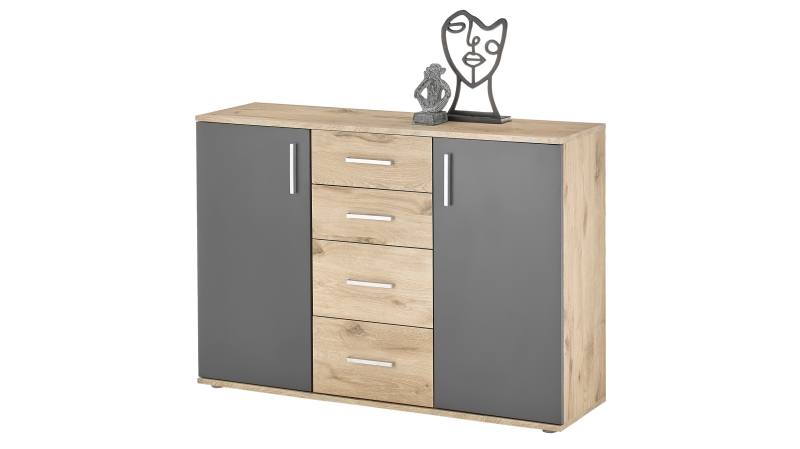 Kommode Viking Oak - grau 120 x 84 cm 4 Schubladen - BOBBY