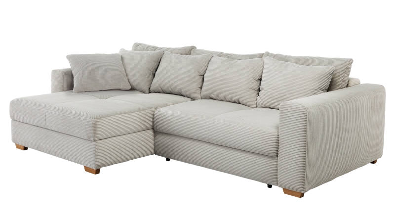 Ecksofa Cord grau-beige Schlaffunktion Bettkasten 288 x 186 cm - KAMPEN