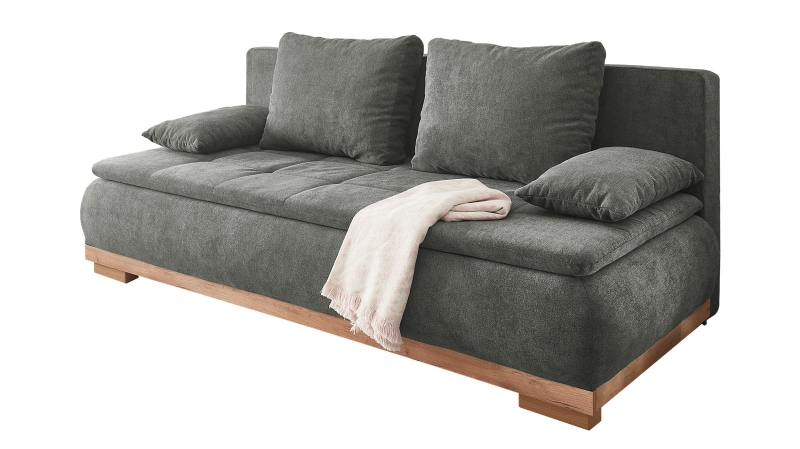 Schlafsofa grau Bettkasten ausziehbar Federkern 208 cm - AMBRA