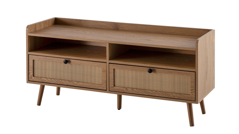 TV - Lowboard Eiche teilmassiv - Polyrattan 120 cm - RATVAN