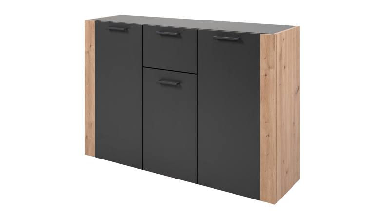 Kommode anthrazit Artisan Eiche 3-türig 125 x 35 cm - CENTO 