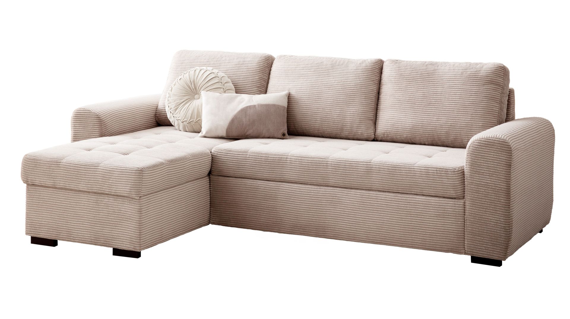 Ecksofa POLL Cord beige Schlaffunktion Die Möbelfundgrube