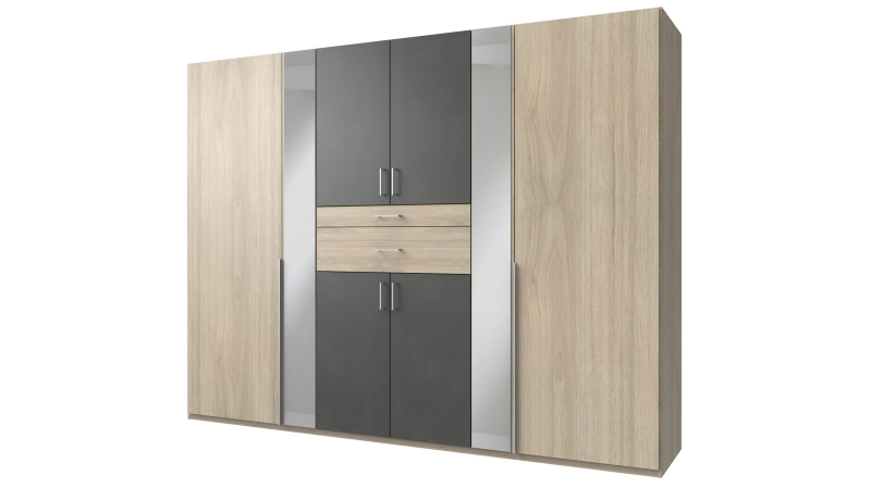 Kleiderschrank mit Spiegel 270 cm - Hickory Oak - grau - XANTEN