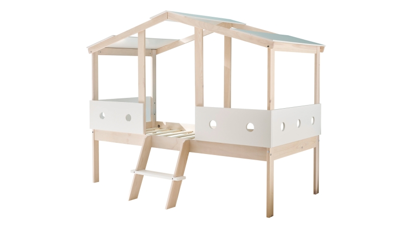 Hochbett 90 x 200 cm weiß - Kiefer massiv - Kinderbett - CORTINO