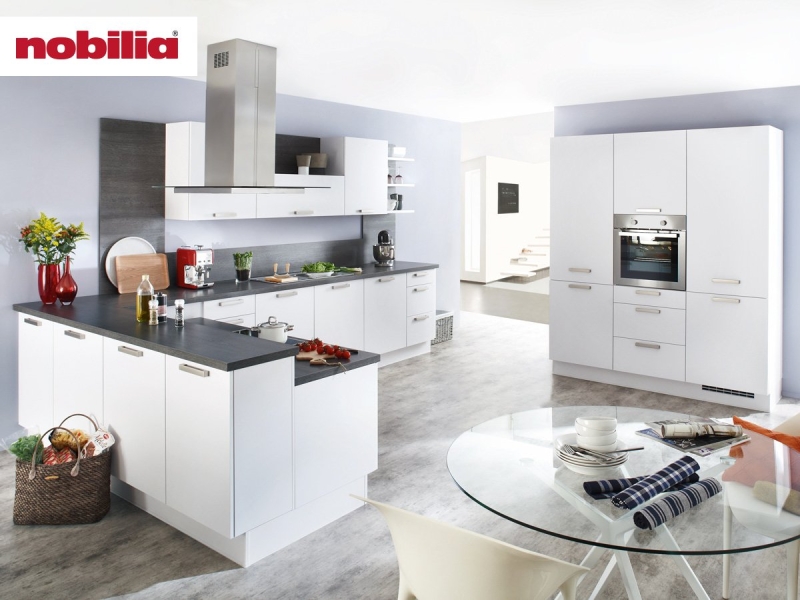 Inselküche 220 x 377 + 180 cm matt - Weiß - LASER