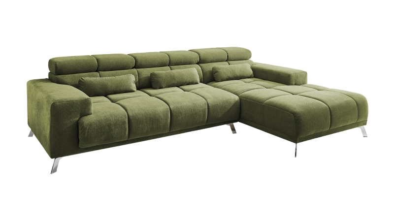 Ecksofa grün ausziehbar - Sitztiefenverstellung 285 cm - OT rechts - SPEED