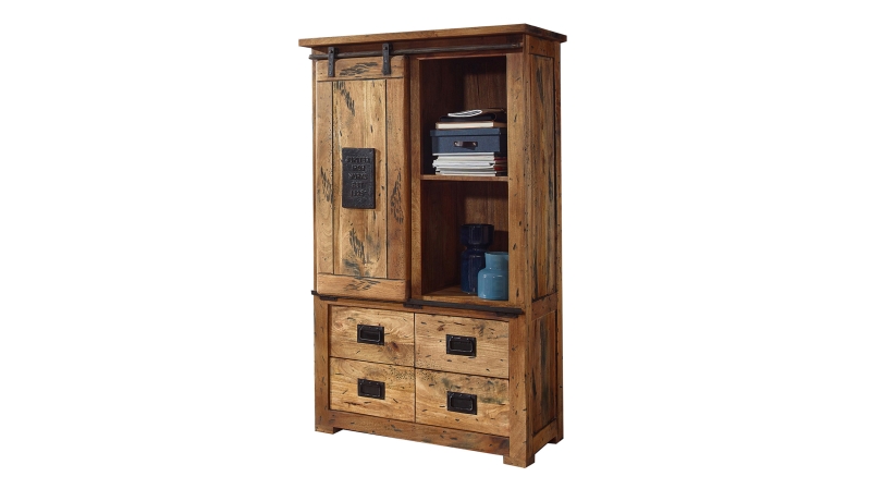 Highboard mit 1 Rolltür Mango massiv 90 cm - montiert - EMANUEL