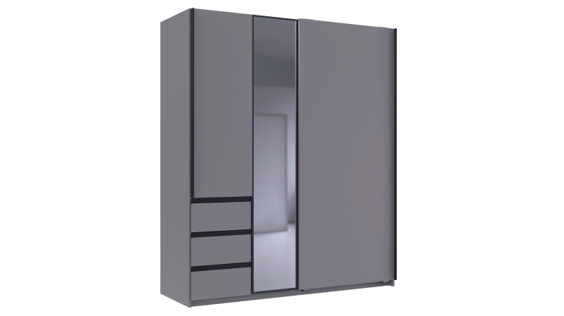 Schwebetürenschrank grau mit Spiegel 168 cm 2-türig - STADE 