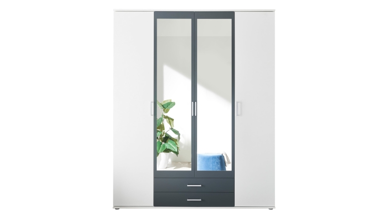 Kleiderschrank mit Spiegel - weiß - graphit - 160 cm - HANAU