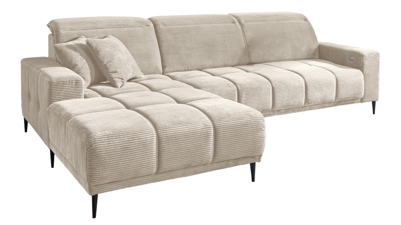 Ecksofa Cord beige ausziehbar - Sitztiefenverstellung 286 cm - OT links - MARISOL