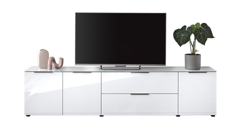 TV-Lowboard weiß - Glasfront - 226 cm - SANTORIN