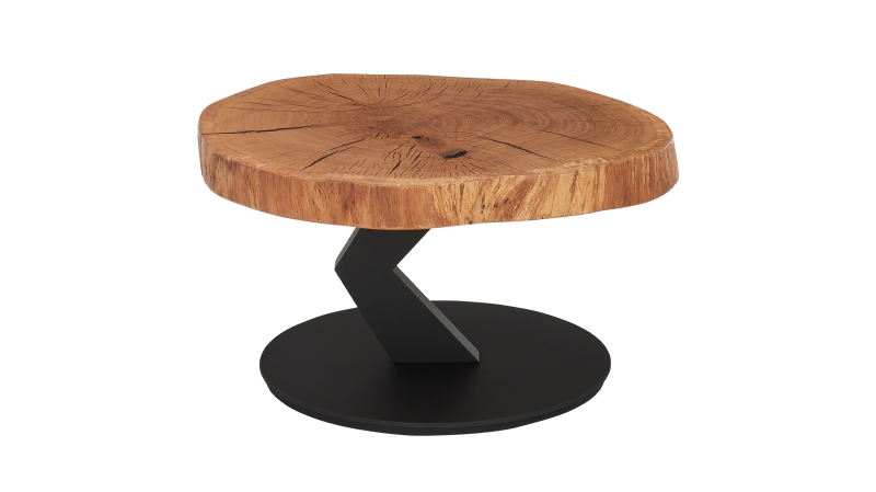 Couchtisch rund Baumscheibe Eiche massiv 75 x 45 cm - BILOXI