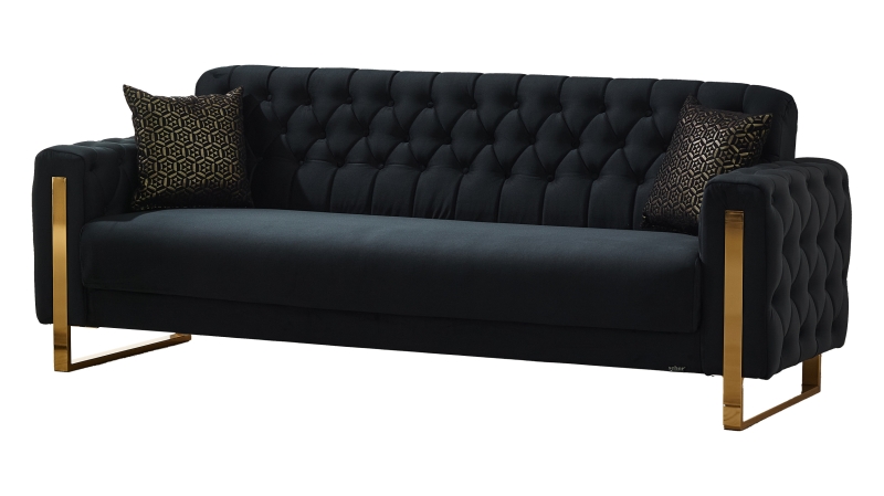Einzelsofa mit Bettkasten 3-Sitzer schwarz - gold 235 cm - CRYSTAL