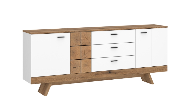 Sideboard mit 3 Schubladen weiß Hochglanz - Eiche 184 cm - ORETA