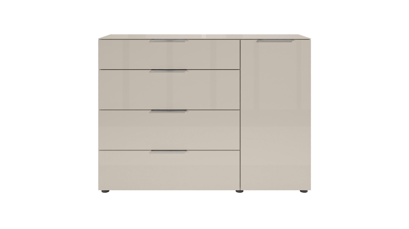 Kommode 4 Schubladen - beige - Glasfront - 135 cm - SANTORIN