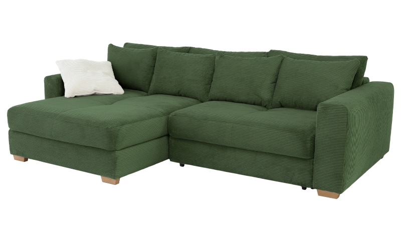 Ecksofa Cord grün Schlaffunktion Bettkasten 288 x 186 cm - KAMPEN
