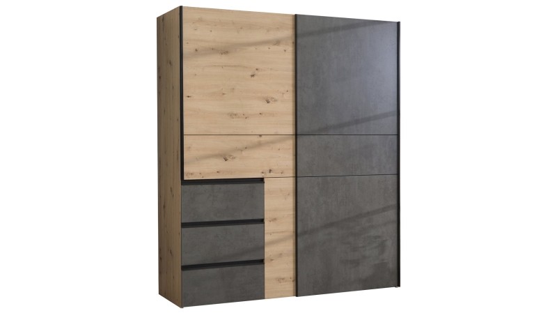 Schwebetürenschrank Artisan Eiche - grau 170 cm - WINN