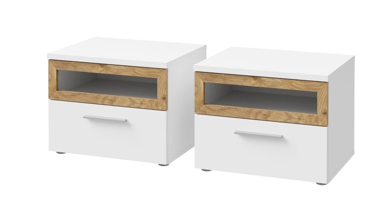 Nachttisch Paar weiß 52 x 42 cm mit Schublade - MAYACUS 