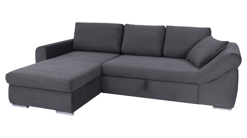 Ecksofa Schlaffunktion Bettkasten anthrazit Cord - RAMONA