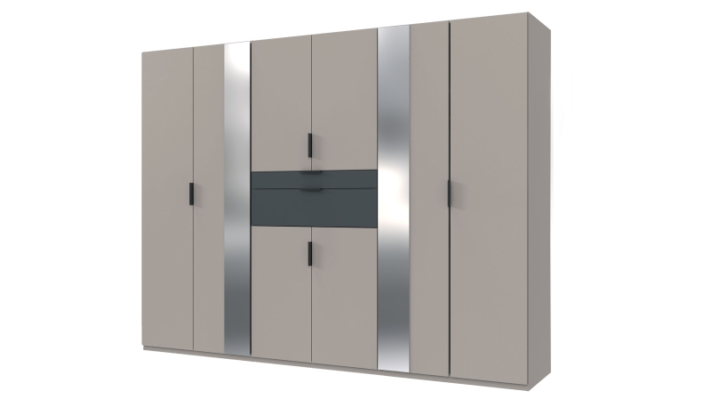 Kleiderschrank mit Spiegel 270 cm grau - graphit 6-türig - XANTEN