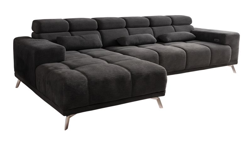 Ecksofa Cord grau elektrisch ausfahrbar 285 cm - OT links - SPEED