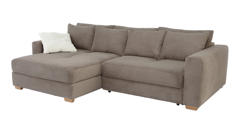 Ecksofa Cord taupe Schlaffunktion Bettkasten 288 x 186 cm - KAMPEN
