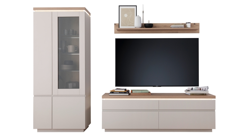 Wohnwand Evoke Eiche 278 cm - LED-Beleuchtung - REMOLINO 