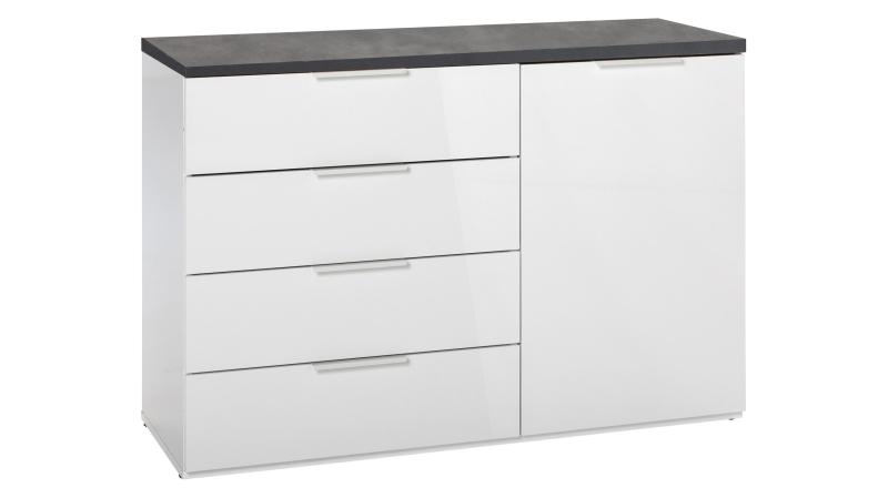 Kommode weiß hochglanz - Steinoptik 120 x 83 cm 4 Schubladen - MUNDI