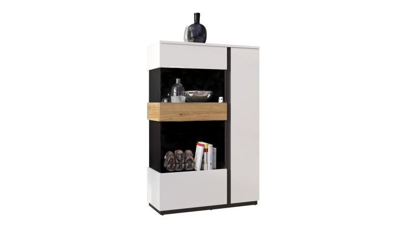 Vitrine mit Glastür alpinweiß - Catania Eiche Breite 98 cm - NOVENA