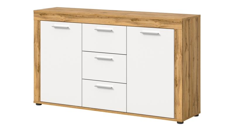 Sideboard mit 3 Schubladen weiß Wotan Eiche 125 cm - JAM