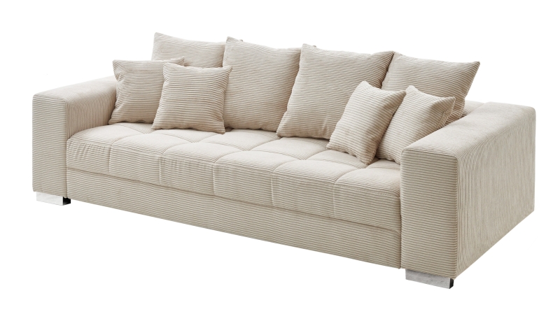 Big Sofa Cord beige - 254 cm - Nosagunterfederung - BORNEO