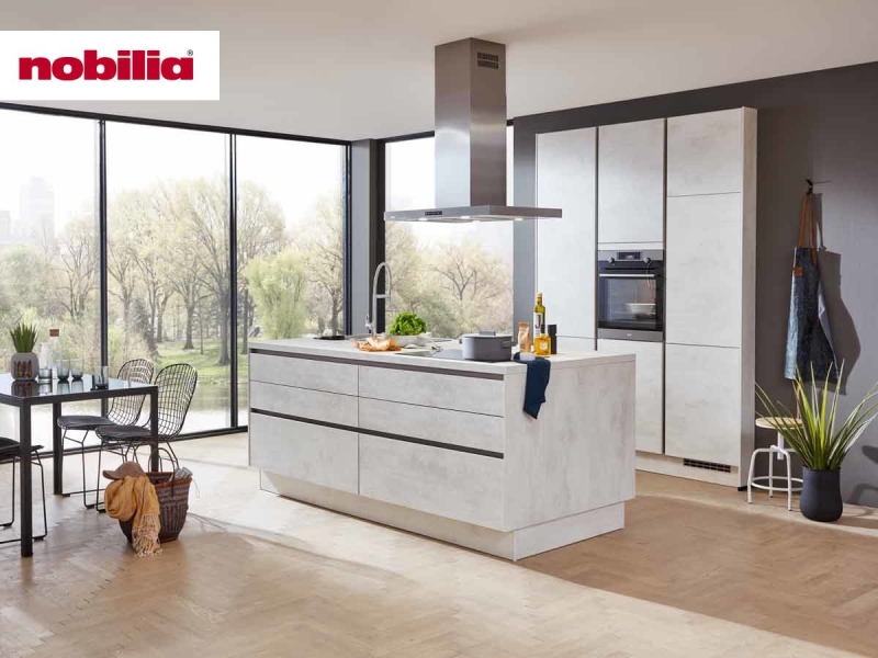 Inselküche 180 + 225 x 125 cm - mit Geräten - Küchenfronten matt - RIVA