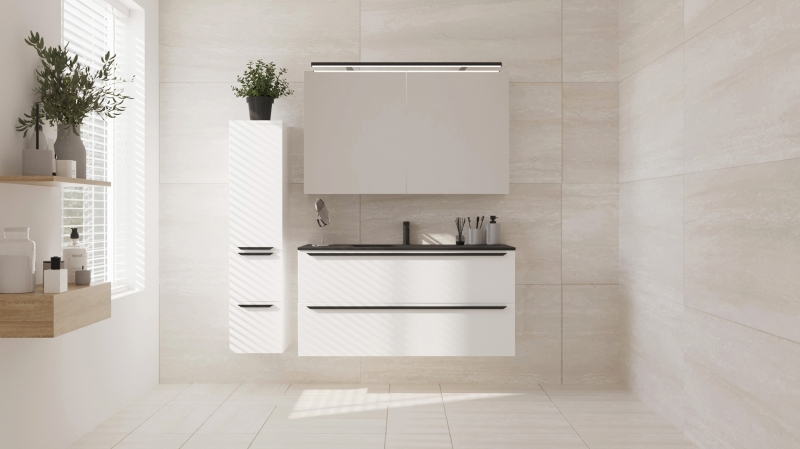 Badmöbel-Set weiß glanz - 3 Teile mit HS - Waschtisch 120 cm - FERNANDA