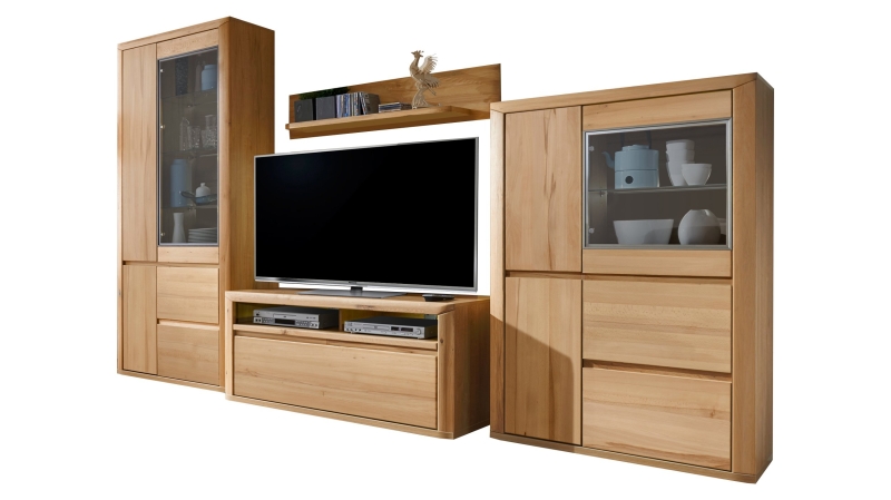 Wohnwand Kernbuche massiv geölt 351 cm - KORSIKA 