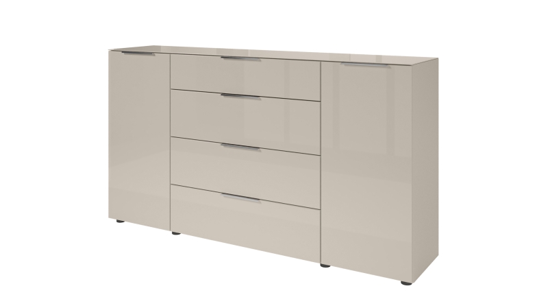 Sideboard 4 Schubladen - beige - Glasfront - 180 cm - SANTORIN